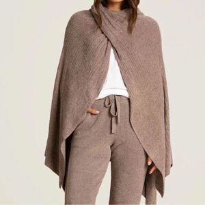 Barefoot Dreams CozyChic Lite Cozy Soft Poncho Cape Driftwood Taupe One Size OS